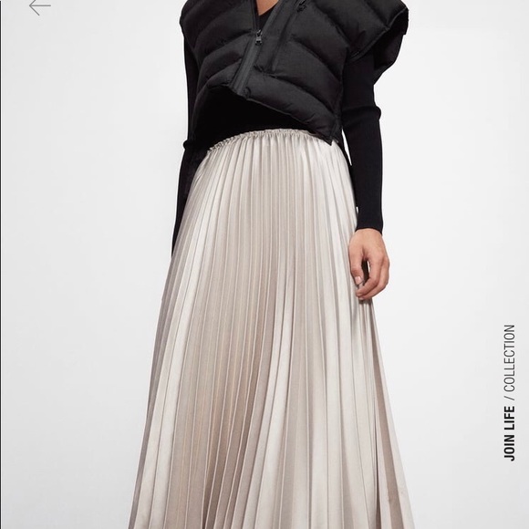 Zara Chartreuse Pleated Midi Skirt w/ Velvet Band - Picture 6 of 6